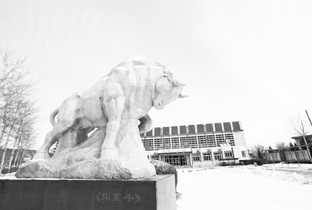 中国政法大学的标志：拓荒牛